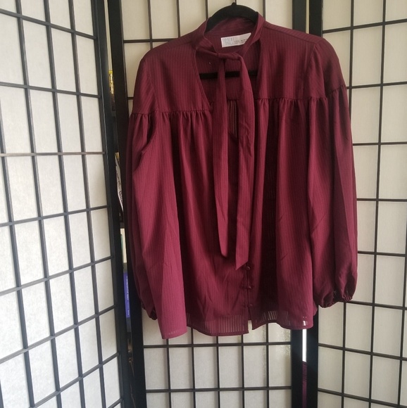 Time and tru burgundy long sleeve neck tie blouse - Picture 3 of 7